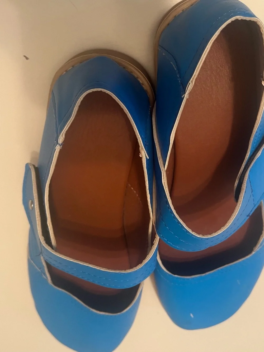 Women's Leather Mary Jane Dress Shoes in Bright Blue with Hook Strap